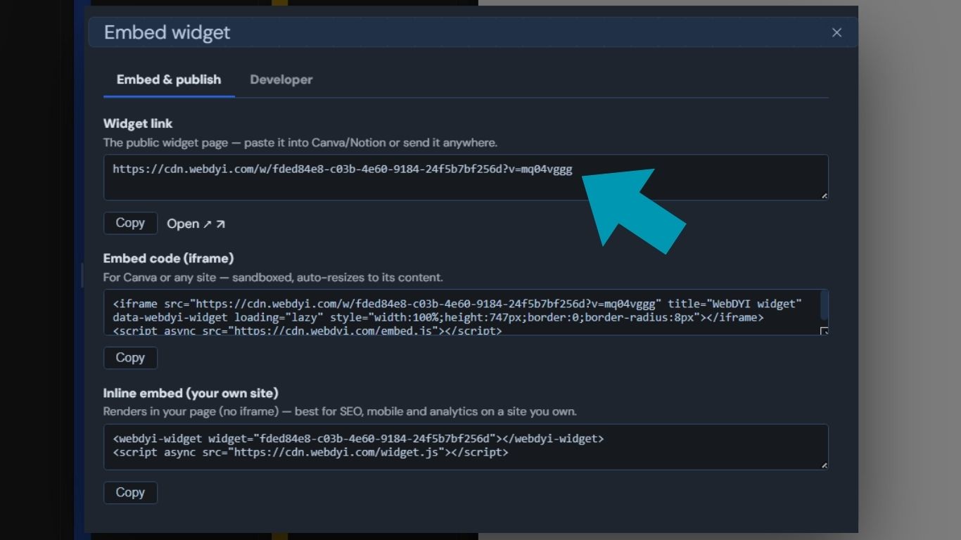 Copying the embed link from WebDYI