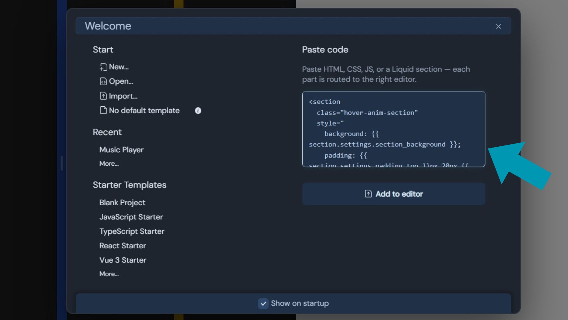 Pasting AI-generated code into the WebDYI editor